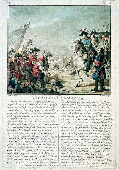 Schlacht von Almansa, 25. April 1707, graviert von Jean Baptiste Morret (fl.1790-1820), 1787 von Antoine Louis Francois Sergent Marceau